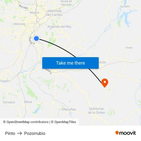 Pinto to Pozorrubio map