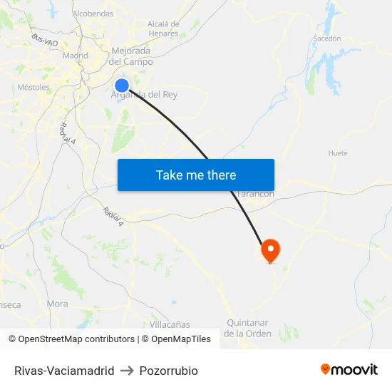 Rivas-Vaciamadrid to Pozorrubio map