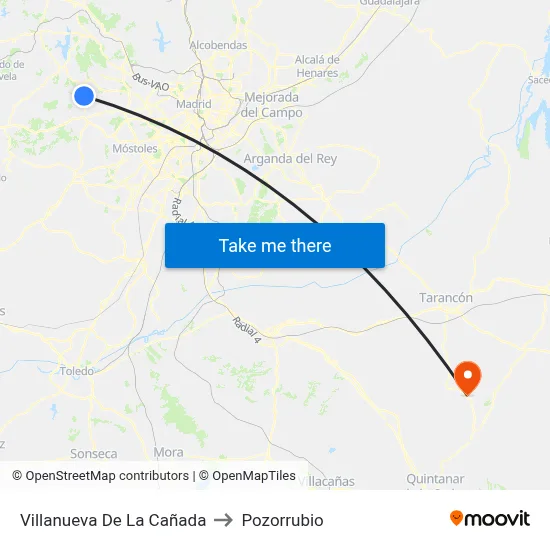 Villanueva De La Cañada to Pozorrubio map