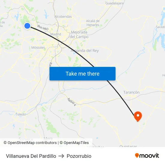 Villanueva Del Pardillo to Pozorrubio map
