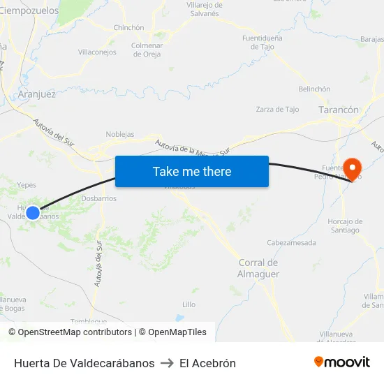 Huerta De Valdecarábanos to El Acebrón map
