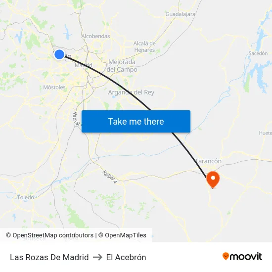 Las Rozas De Madrid to El Acebrón map