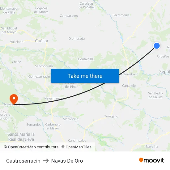 Castroserracín to Navas De Oro map