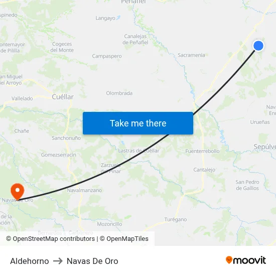 Aldehorno to Navas De Oro map