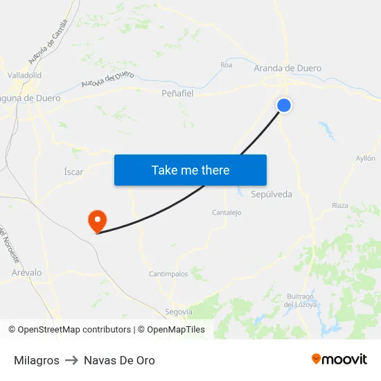 Milagros to Navas De Oro map