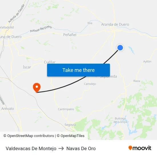 Valdevacas De Montejo to Navas De Oro map