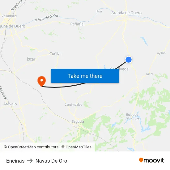 Encinas to Navas De Oro map