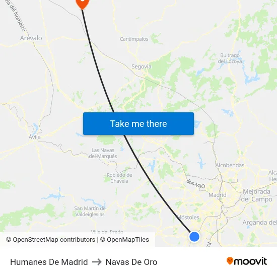 Humanes De Madrid to Navas De Oro map