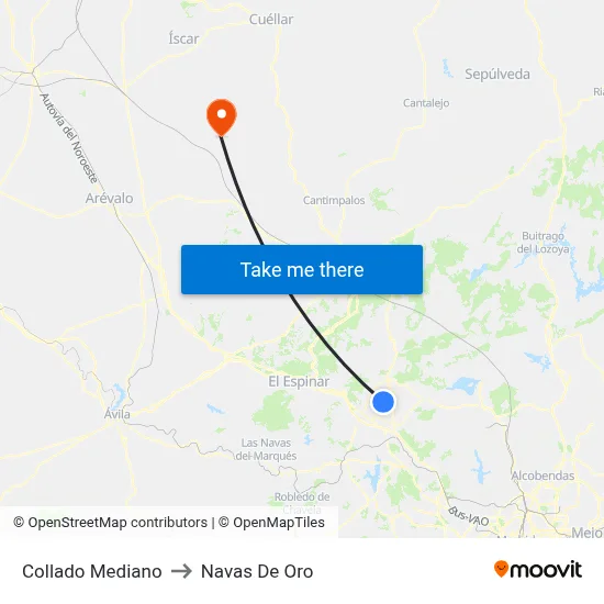 Collado Mediano to Navas De Oro map