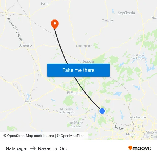 Galapagar to Navas De Oro map