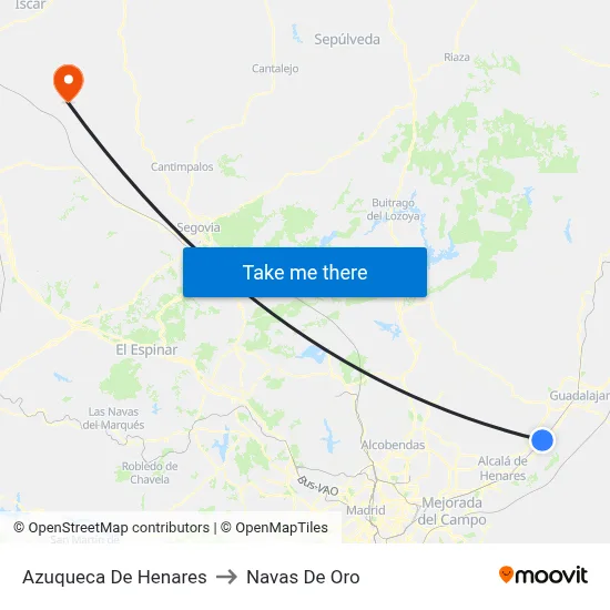 Azuqueca De Henares to Navas De Oro map