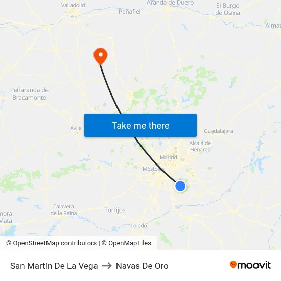San Martín De La Vega to Navas De Oro map