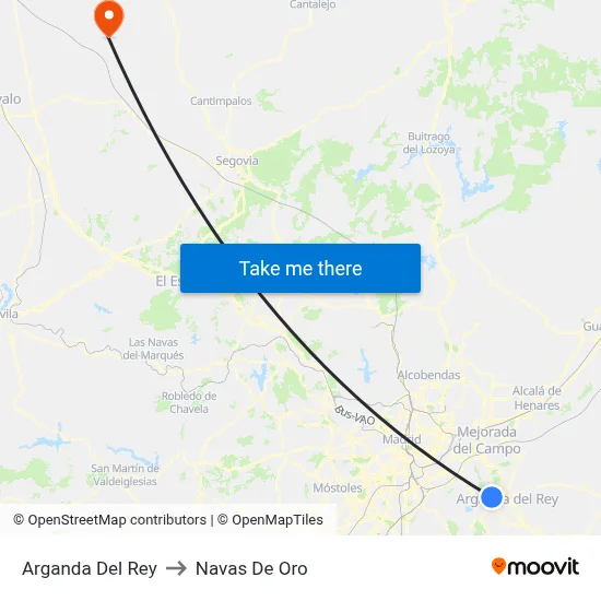 Arganda Del Rey to Navas De Oro map