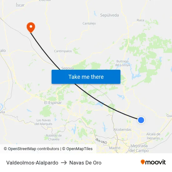 Valdeolmos-Alalpardo to Navas De Oro map