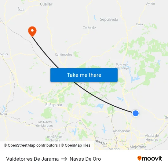Valdetorres De Jarama to Navas De Oro map