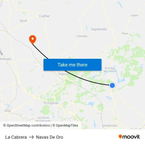 La Cabrera to Navas De Oro map