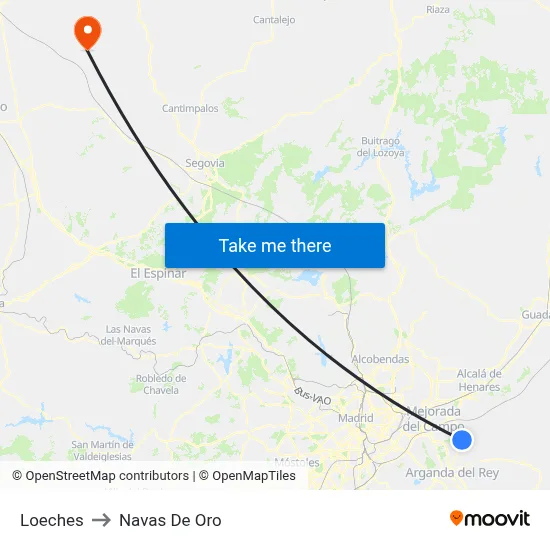 Loeches to Navas De Oro map