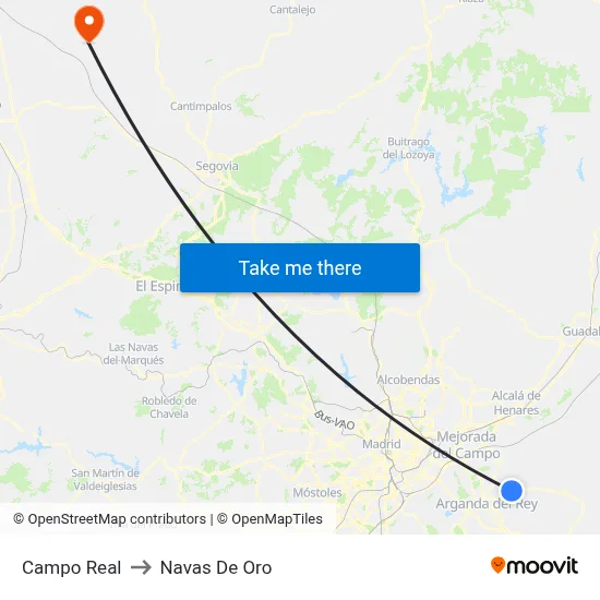 Campo Real to Navas De Oro map