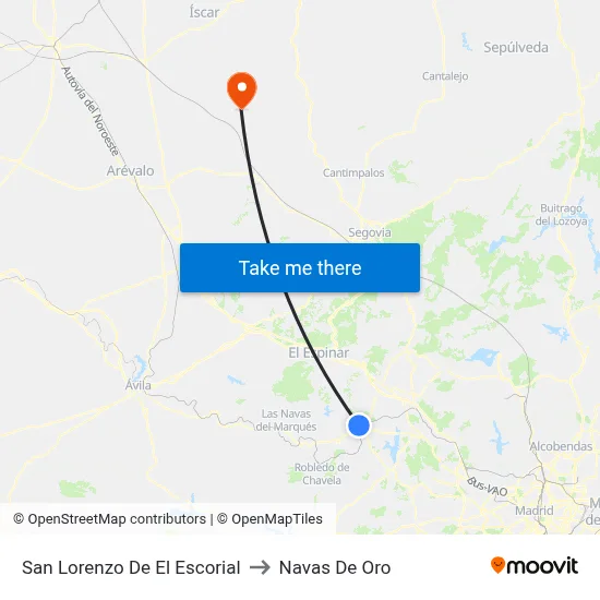 San Lorenzo De El Escorial to Navas De Oro map