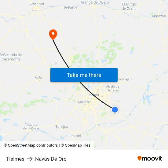 Tielmes to Navas De Oro map