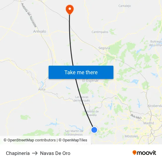Chapinería to Navas De Oro map