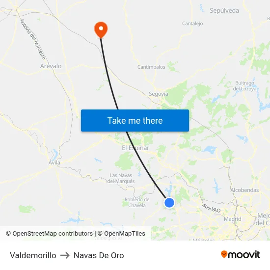 Valdemorillo to Navas De Oro map