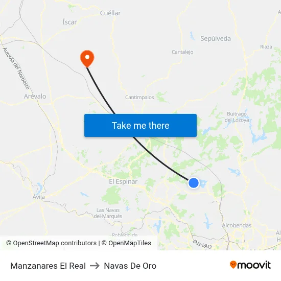 Manzanares El Real to Navas De Oro map