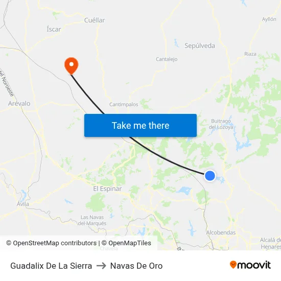 Guadalix De La Sierra to Navas De Oro map