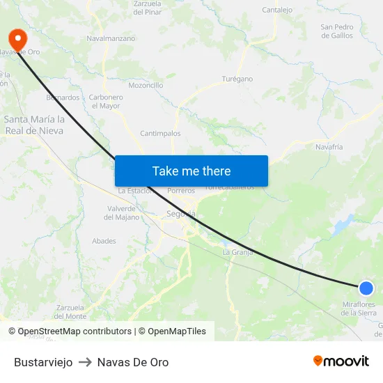 Bustarviejo to Navas De Oro map