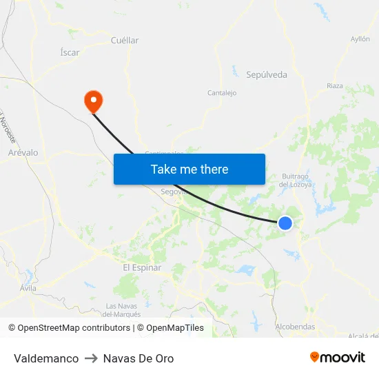 Valdemanco to Navas De Oro map