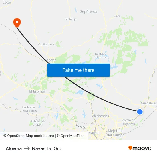 Alovera to Navas De Oro map