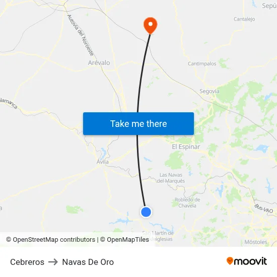 Cebreros to Navas De Oro map