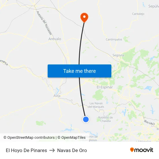 El Hoyo De Pinares to Navas De Oro map