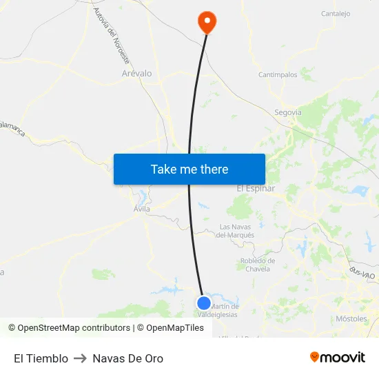 El Tiemblo to Navas De Oro map