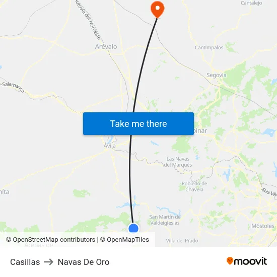 Casillas to Navas De Oro map