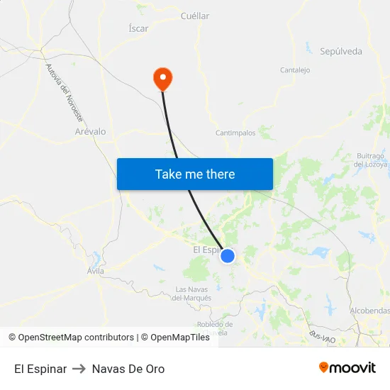 El Espinar to Navas De Oro map
