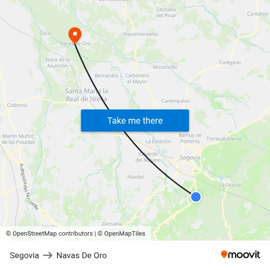 Segovia to Navas De Oro map