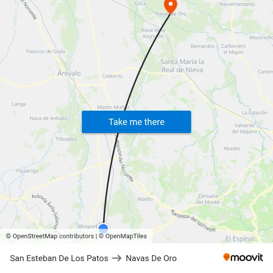 San Esteban De Los Patos to Navas De Oro map