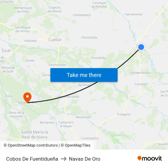 Cobos De Fuentidueña to Navas De Oro map