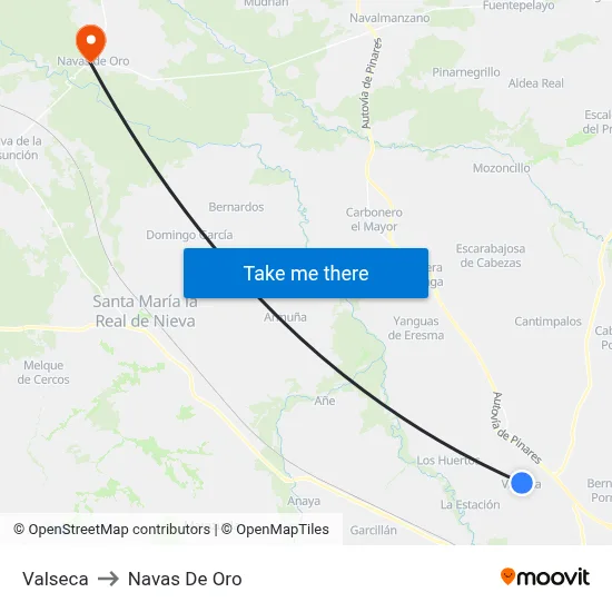 Valseca to Navas De Oro map