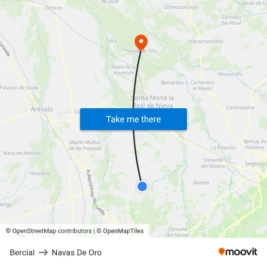 Bercial to Navas De Oro map