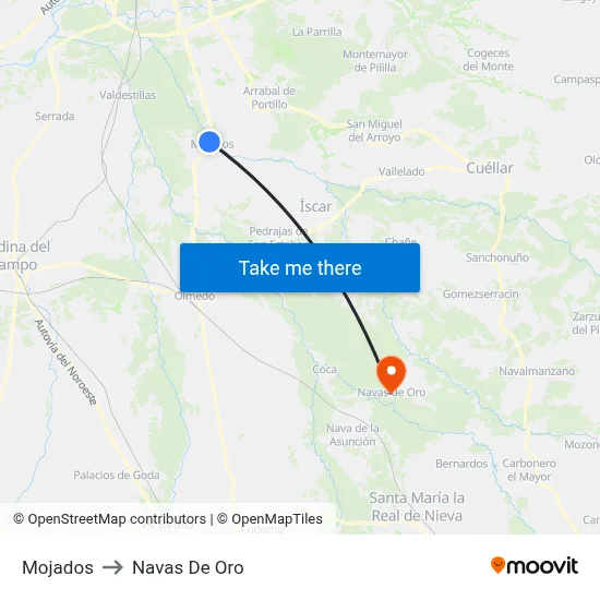 Mojados to Navas De Oro map