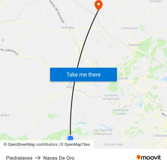 Piedralaves to Navas De Oro map