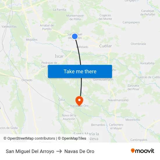 San Miguel Del Arroyo to Navas De Oro map