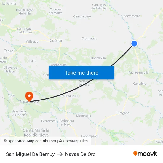 San Miguel De Bernuy to Navas De Oro map