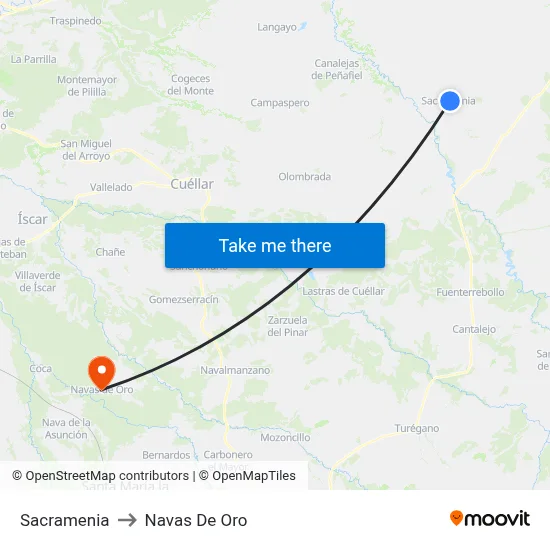 Sacramenia to Navas De Oro map