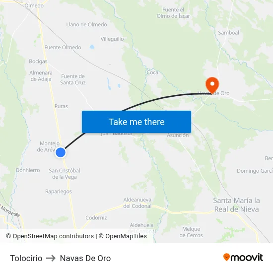 Tolocirio to Navas De Oro map