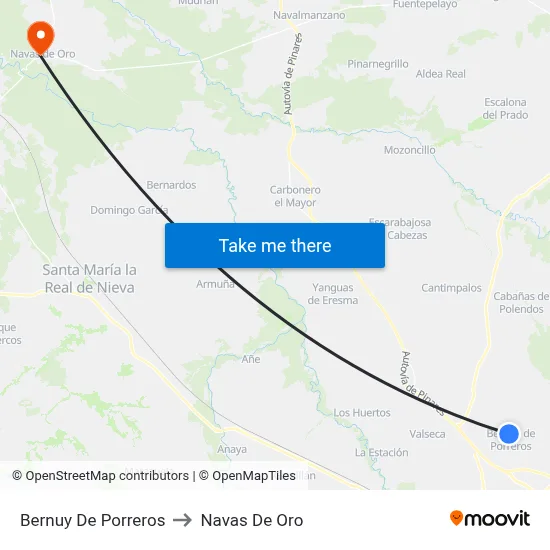 Bernuy De Porreros to Navas De Oro map