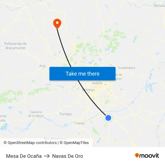 Mesa De Ocaña to Navas De Oro map