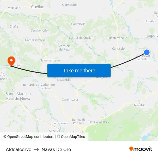 Aldealcorvo to Navas De Oro map